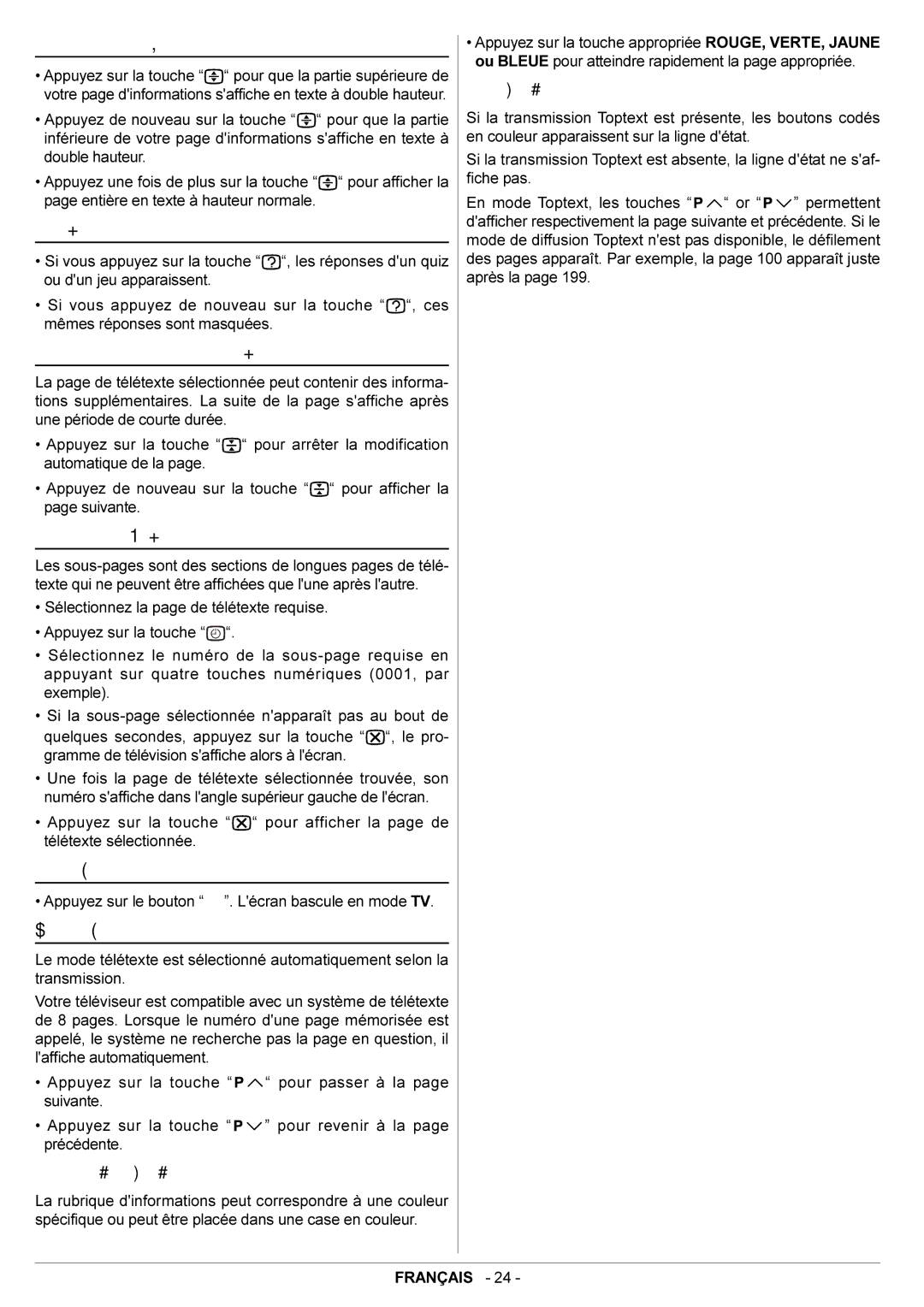 JVC AV21BT70EP, AV28BT70EP Sélection du texte en double hauteur, Affichage dinformations masquées, Sortie du Télétexte 