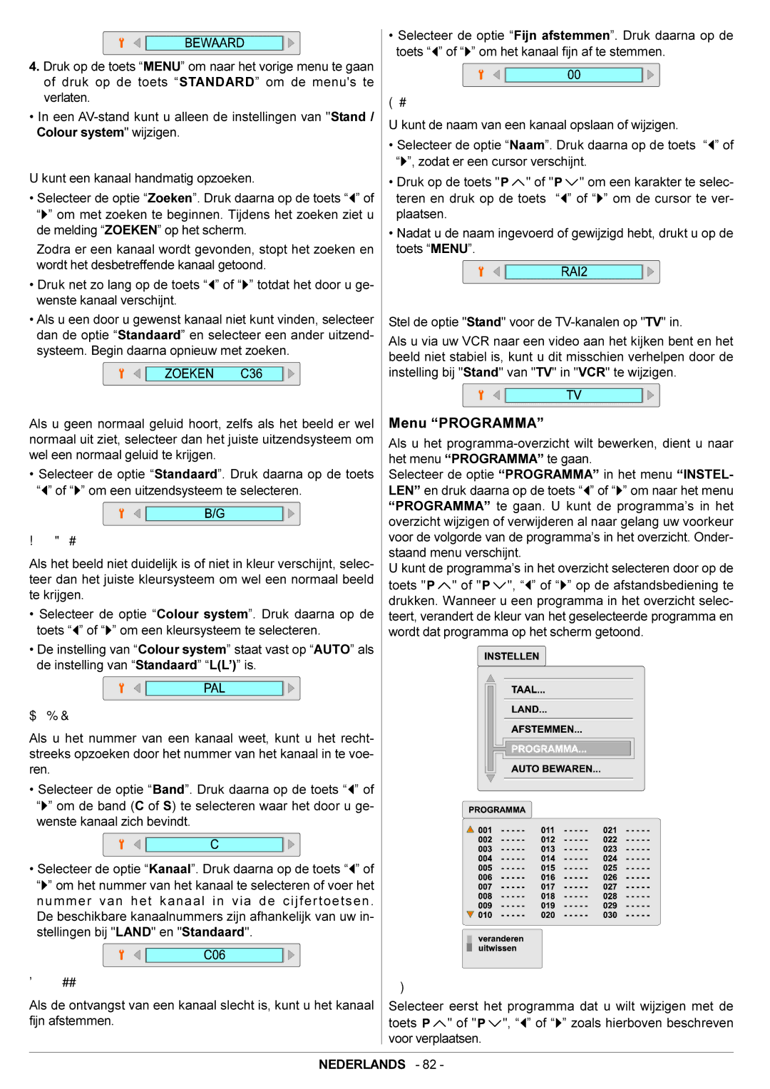 JVC AV28BH7EPB, AV28BH7EPS manual Menu Programma, Zoeken 