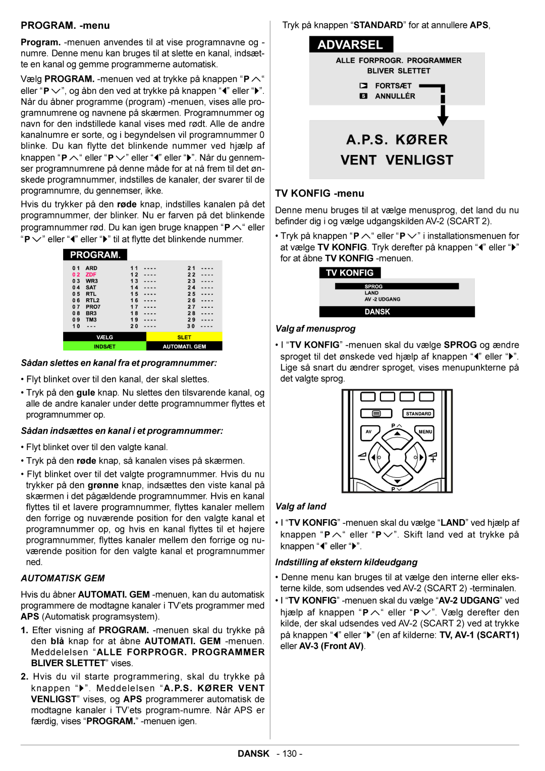 JVC AV28BT70EN manual PROGRAM. -menu, TV Konfig -menu 