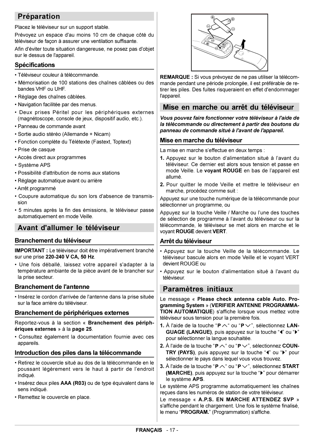 JVC AV28BT70EN manual Préparation, Avant dallumer le téléviseur, Mise en marche ou arrêt du téléviseur, Paramètres initiaux 