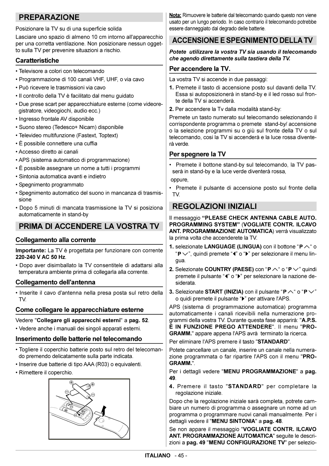 JVC AV28BT70EN manual Preparazione, Prima DI Accendere LA Vostra TV, Regolazioni Iniziali 