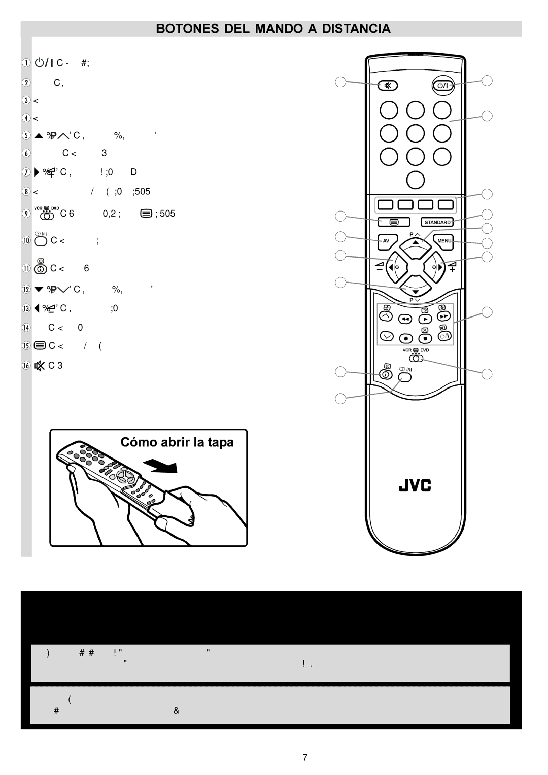 JVC AV28BT70EN manual Botones DEL Mando a Distancia, Precaucion 