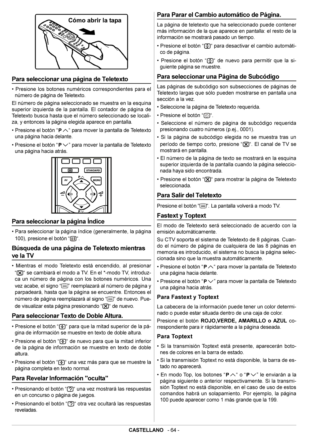 JVC AV28BT70EN manual Para seleccionar una página de Teletexto, Para seleccionar la página Índice, Para Salir del Teletexto 