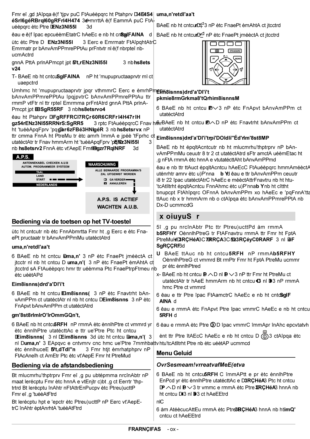 JVC AV28BT70EN Menusysteem, Bediening via de toetsen op het TV-toestel, Bediening via de afstandsbediening, Menu Geluid 