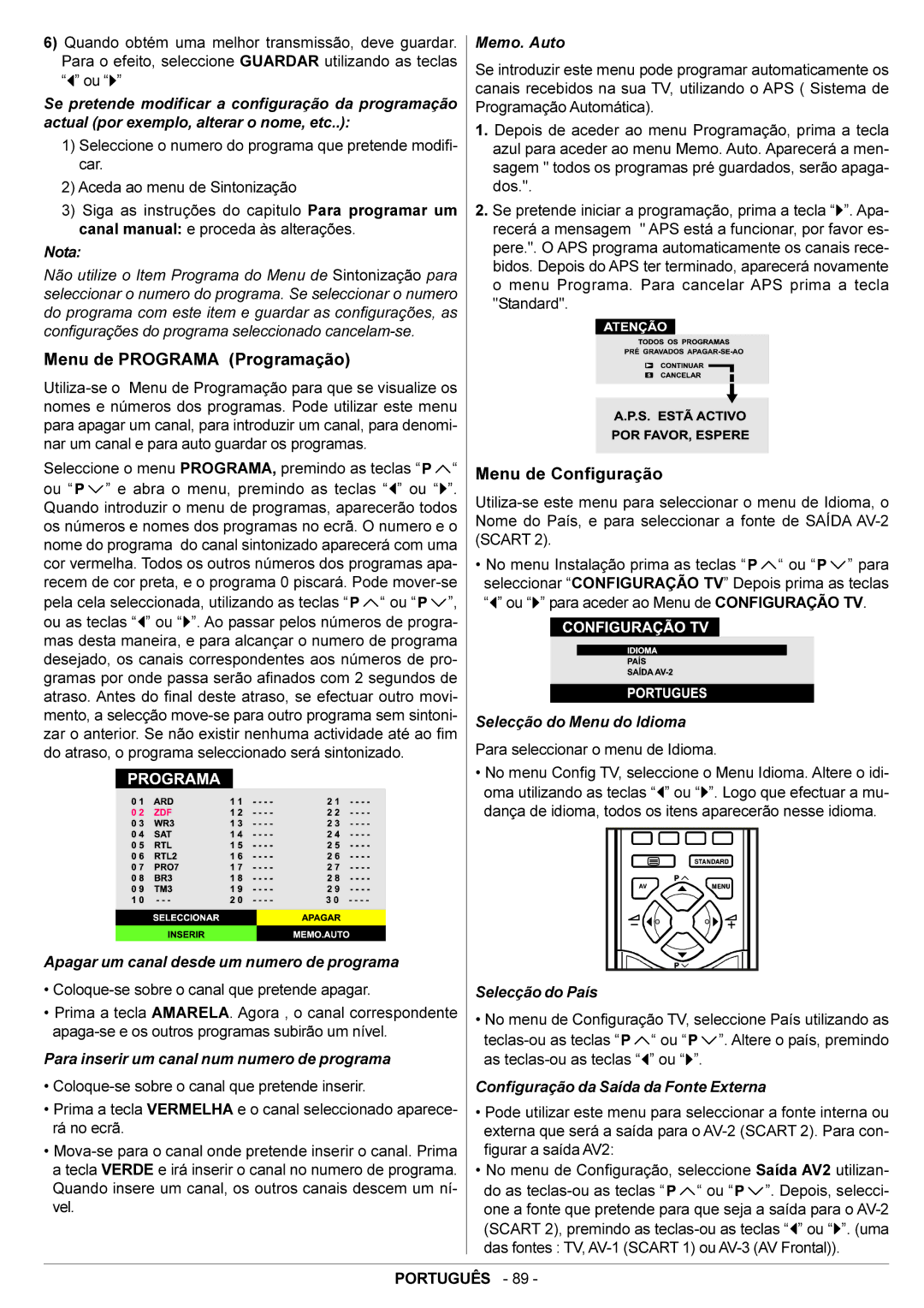 JVC AV28BT70EN manual Menu de Programa Programação, Menu de Configuração 