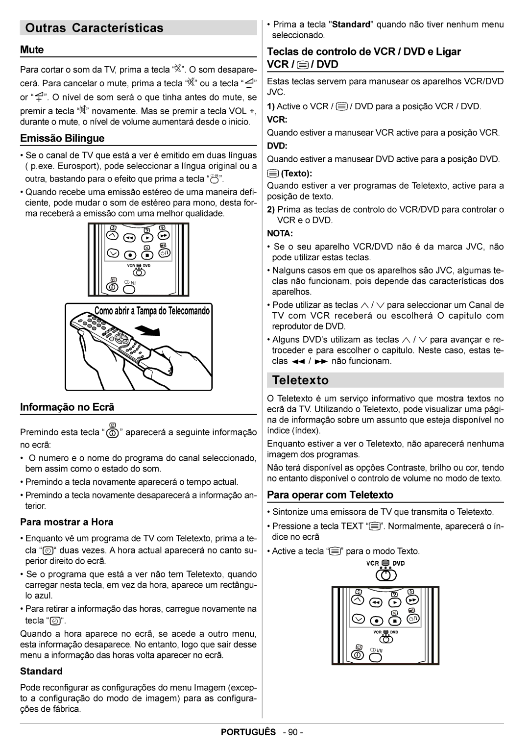 JVC AV28BT70EN manual Outras Características, Teletexto 