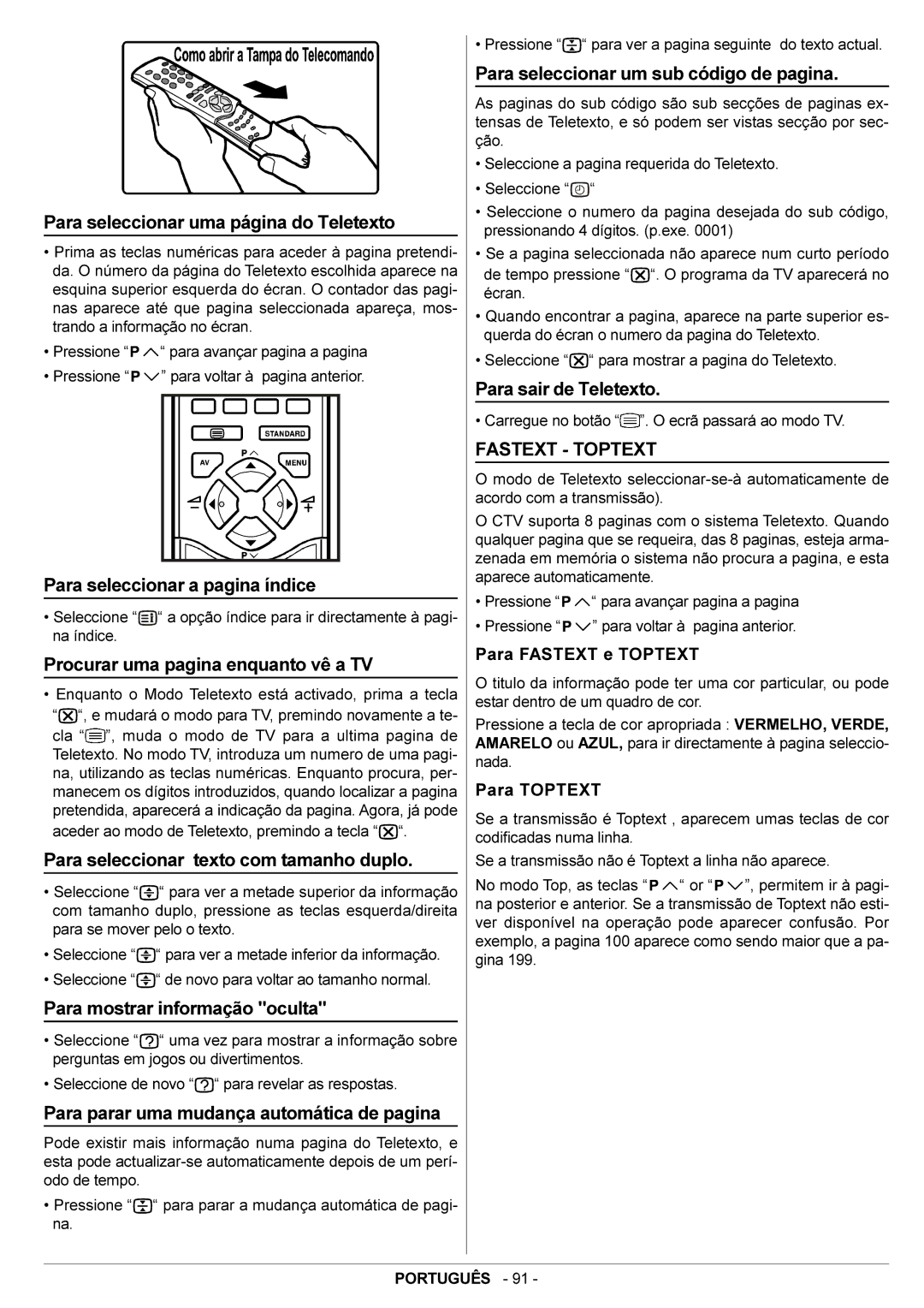 JVC AV28BT70EN Para seleccionar uma página do Teletexto, Para seleccionar a pagina índice, Para mostrar informação oculta 