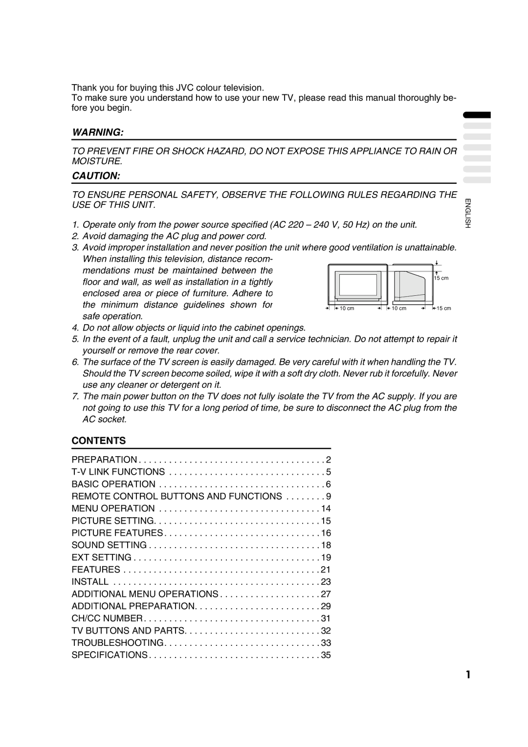 JVC AV28CH1EU manual Contents 