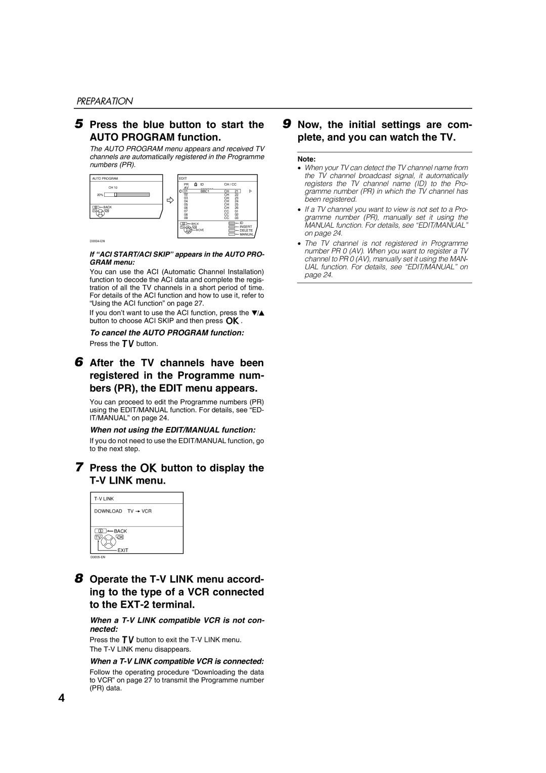 JVC AV28CH1EU manual To cancel the Auto Program function, When not using the EDIT/MANUAL function 