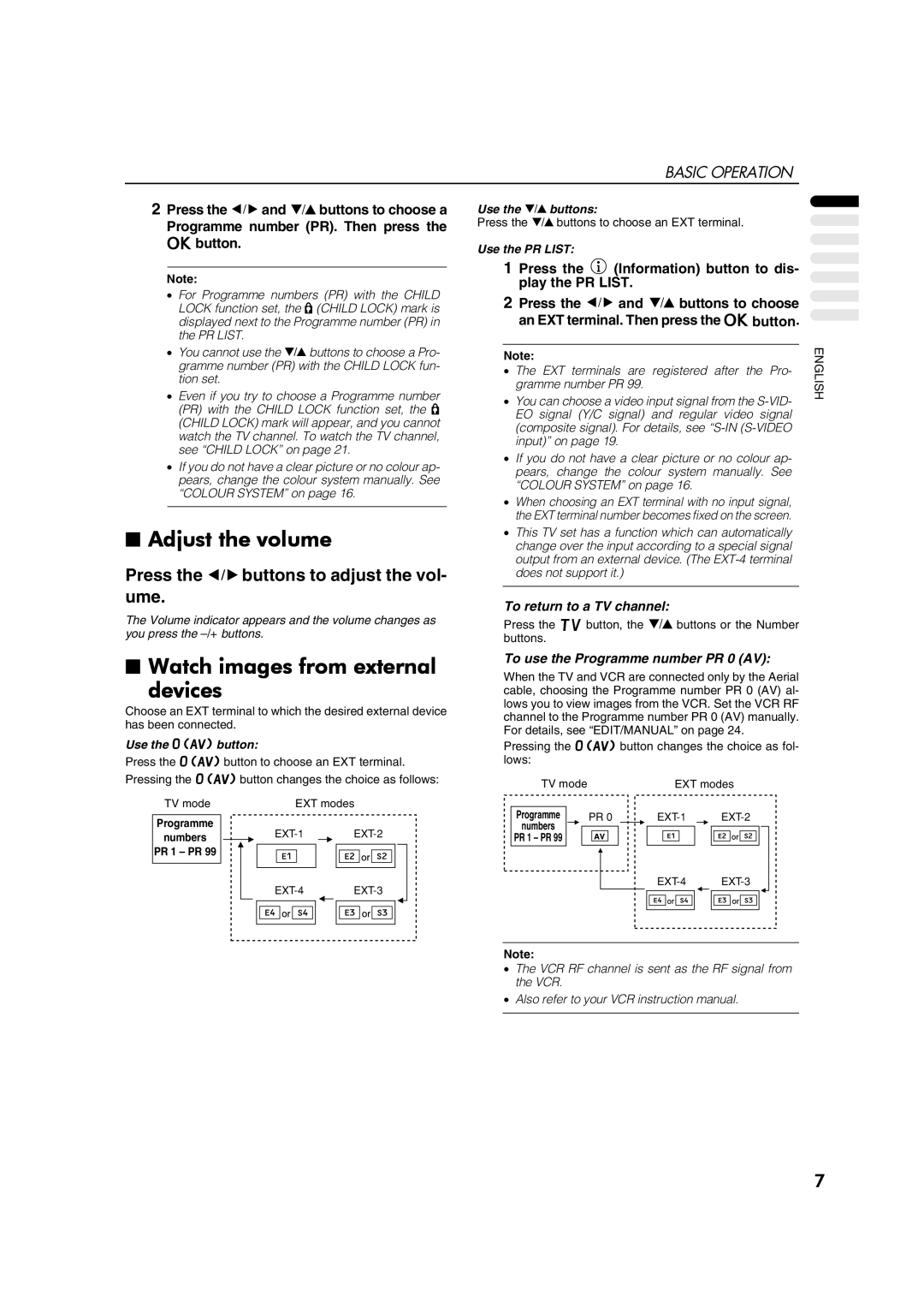 JVC AV28CH1EU manual Adjust the volume, Watch images from external Devices, To return to a TV channel, Use the obutton 