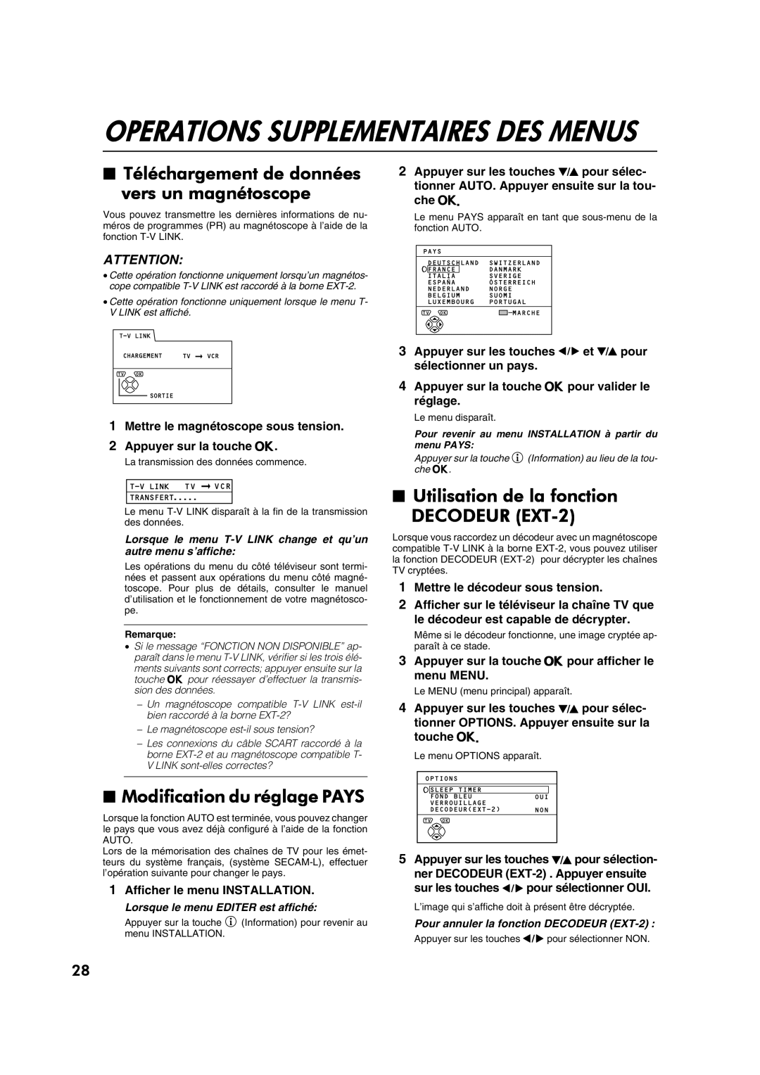 JVC AV28CT1EP Téléchargement de données Vers un magnétoscope, Utilisation de la fonction, Modification du réglage Pays 