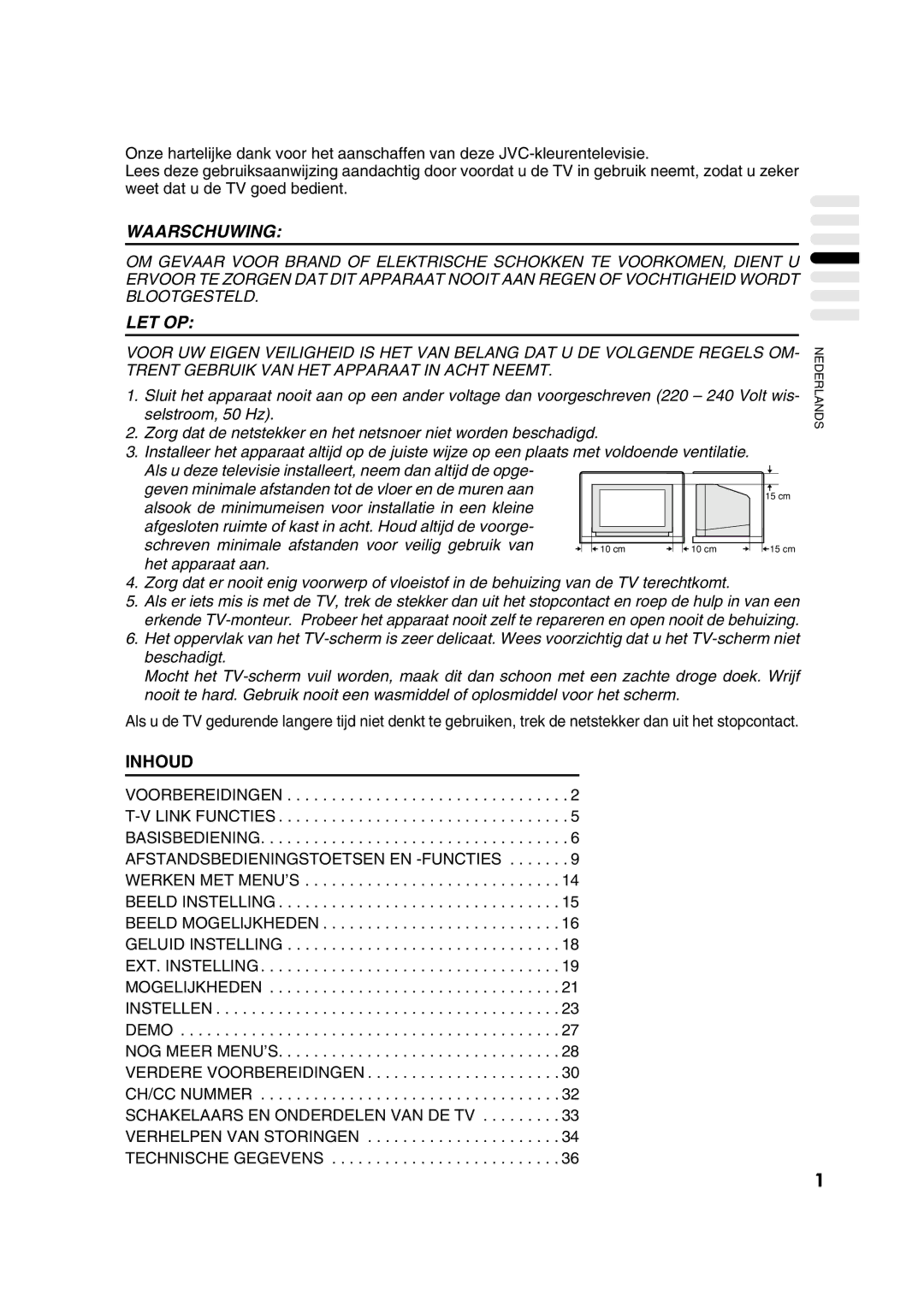 JVC AV28CT1EP manual Waarschuwing 