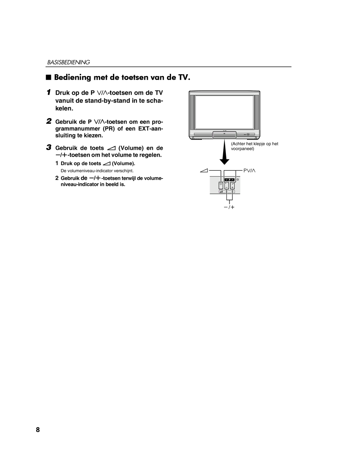 JVC AV28CT1EP manual Bediening met de toetsen van de TV 