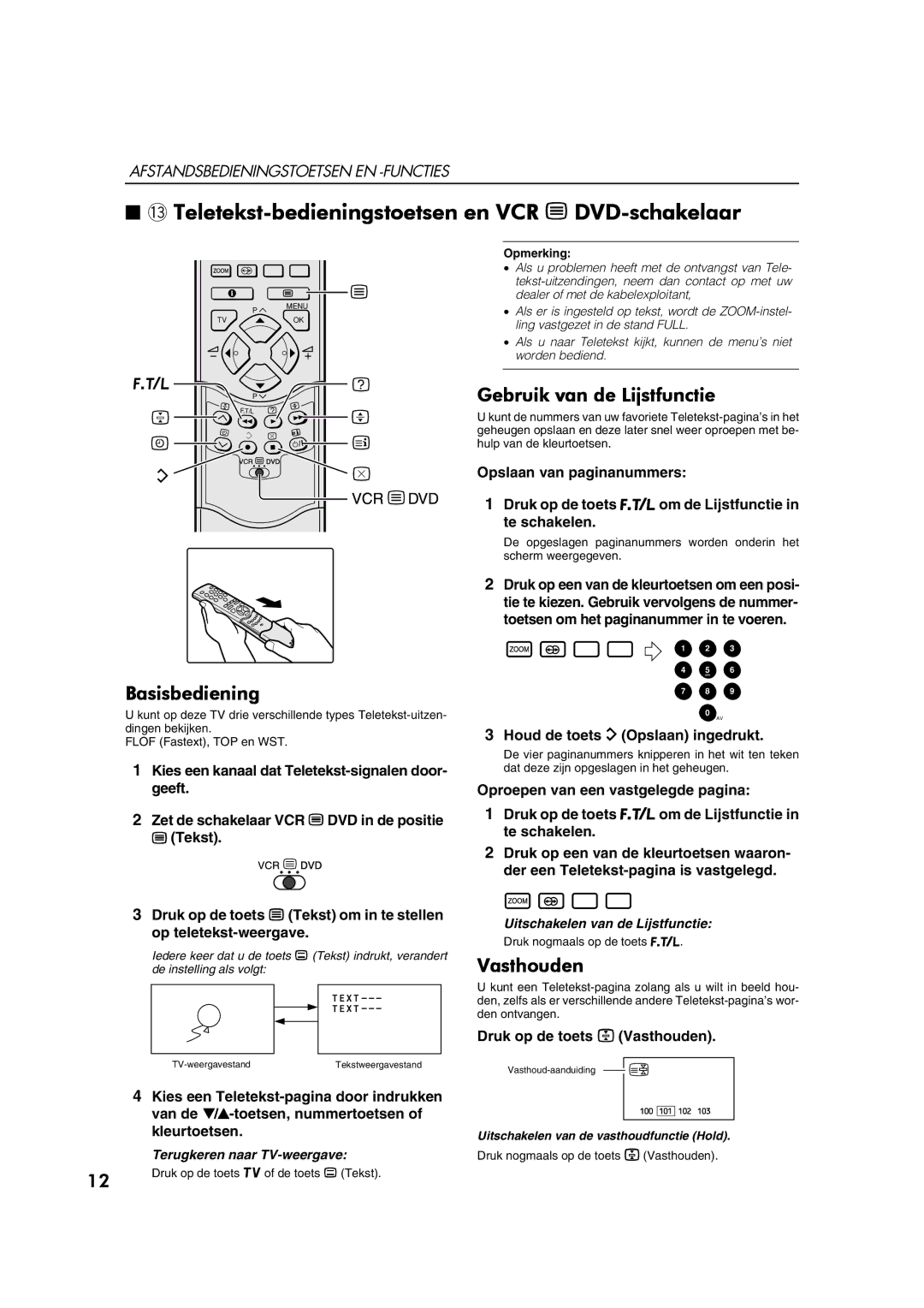 JVC AV28CT1EP manual ~ Teletekst-bedieningstoetsen en VCR P DVD-schakelaar, Basisbediening, Gebruik van de Lijstfunctie 