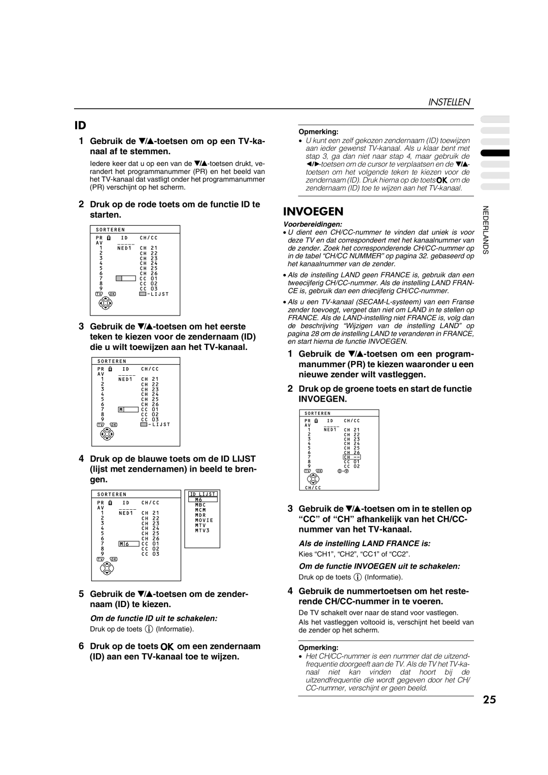 JVC AV28CT1EP manual Invoegen, Druk op de rode toets om de functie ID te starten 