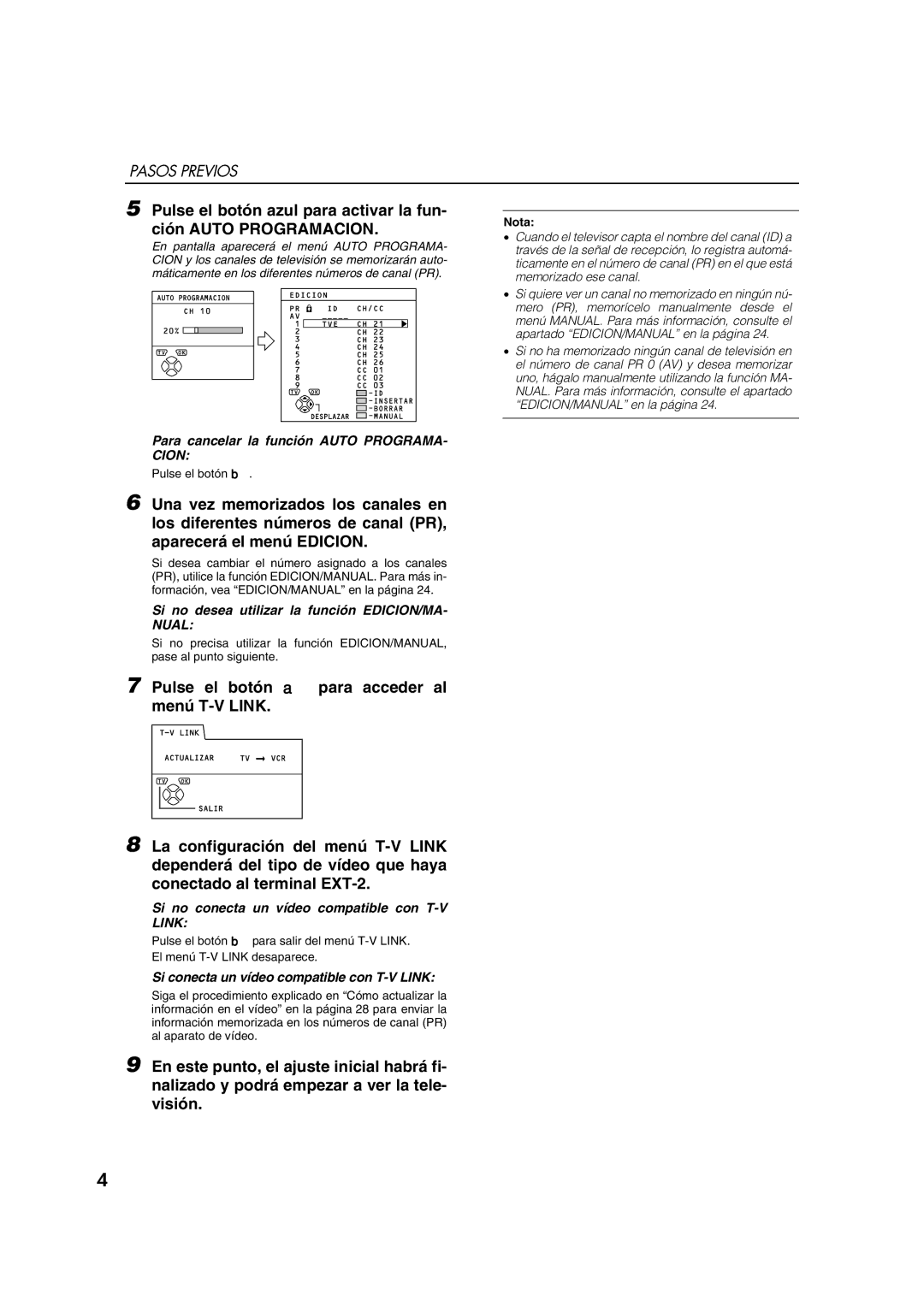 JVC AV28CT1EP manual Para cancelar la función Auto PROGRAMA- Cion, Si no desea utilizar la función EDICION/MA- Nual 