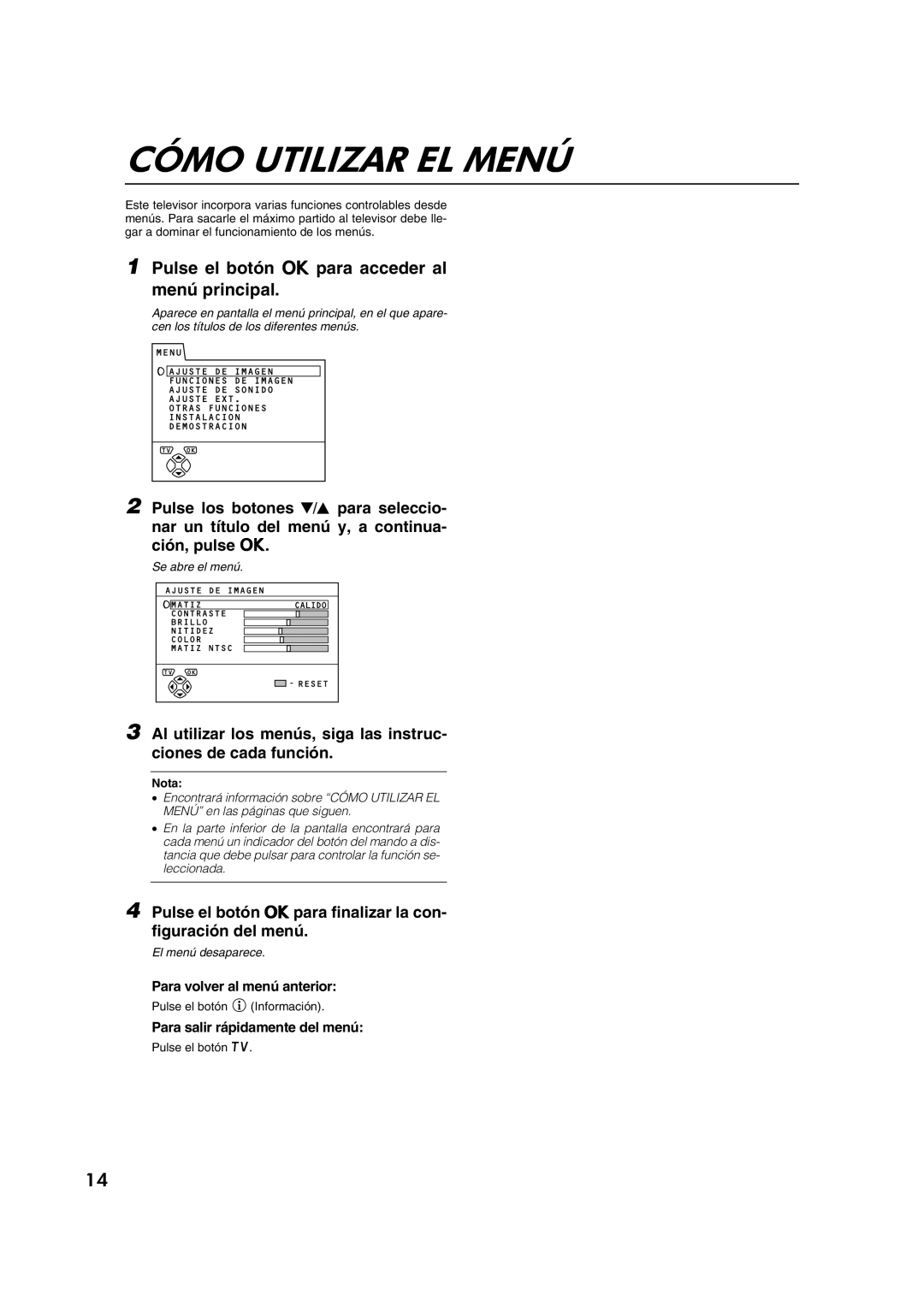 JVC AV28CT1EP manual Cómo Utilizar EL Menú, Pulse el botón a para acceder al menú principal 