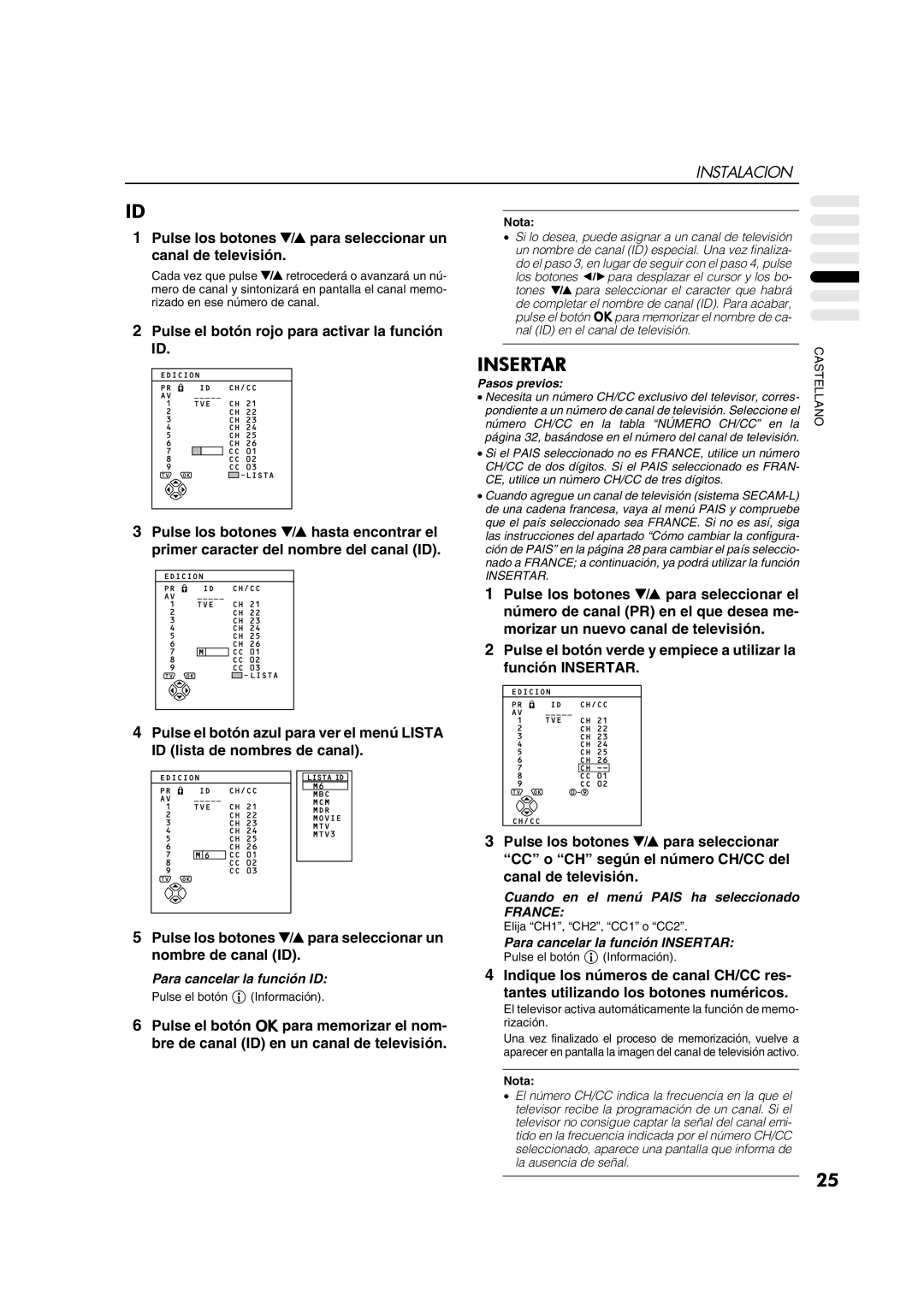 JVC AV28CT1EP manual Insertar, Pulse el botón rojo para activar la función ID, Para cancelar la función ID 