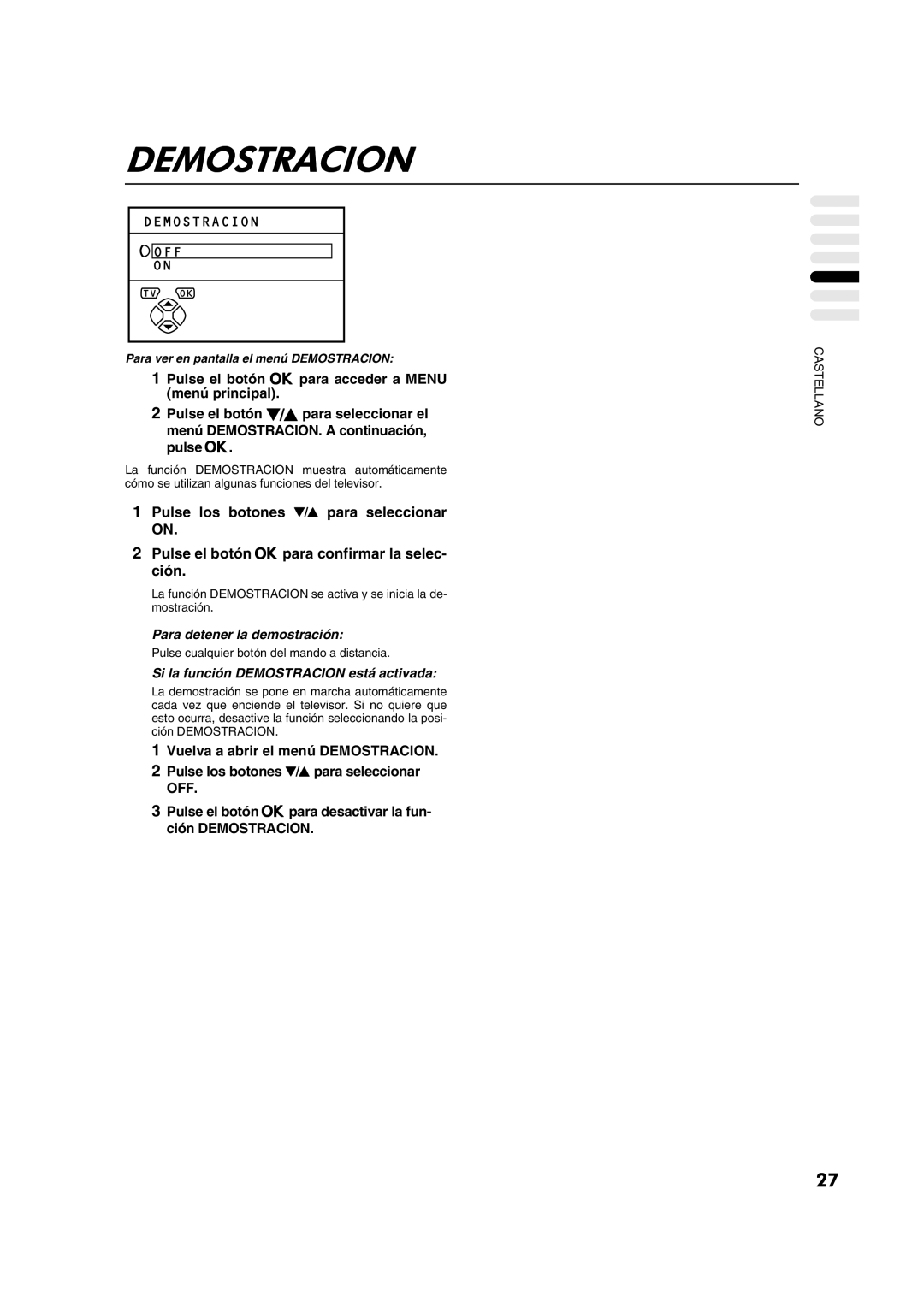 JVC AV28CT1EP manual Para detener la demostración, Si la función Demostracion está activada 