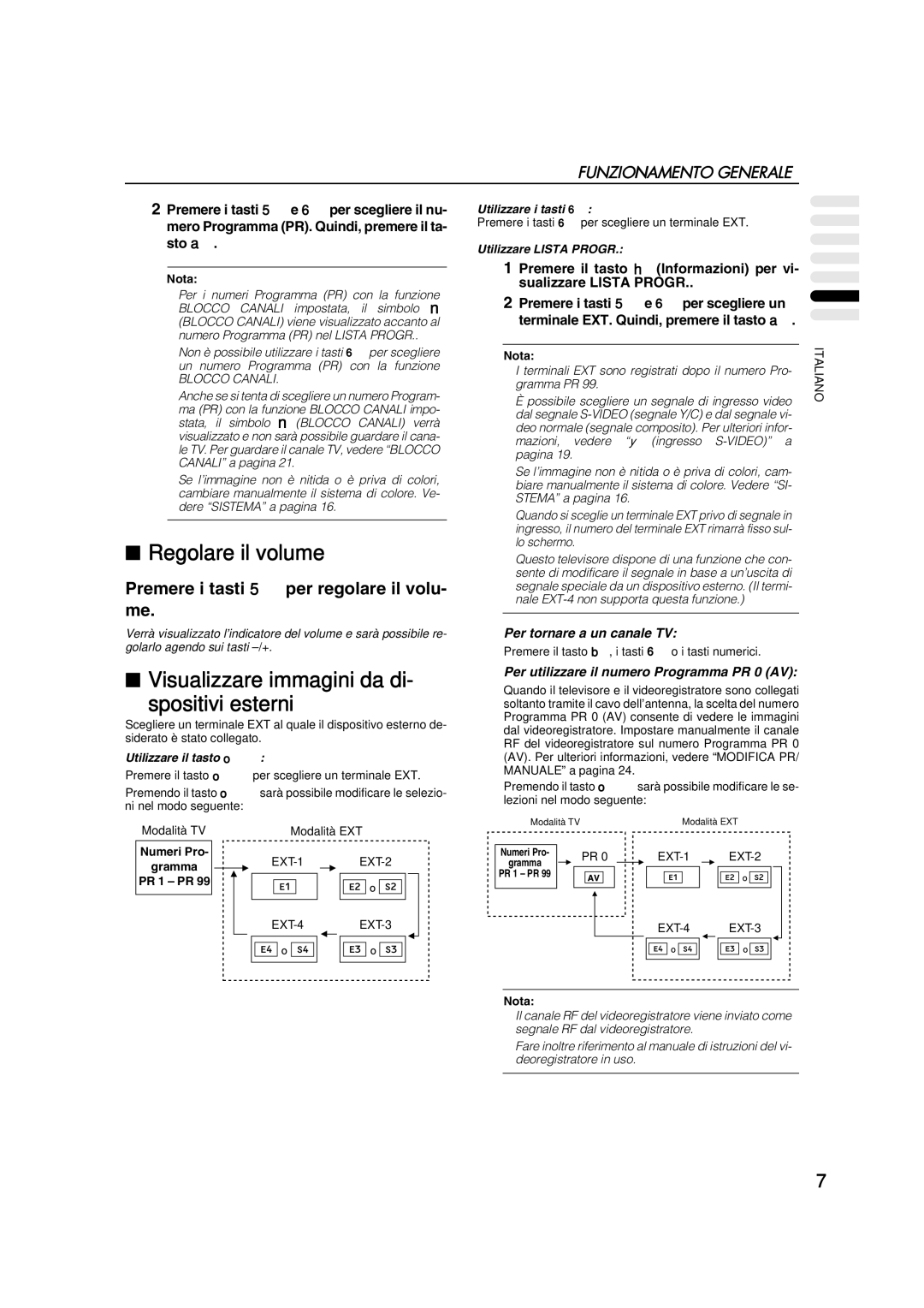 JVC AV28CT1EP manual Regolare il volume, Visualizzare immagini da di Spositivi esterni, Per tornare a un canale TV 