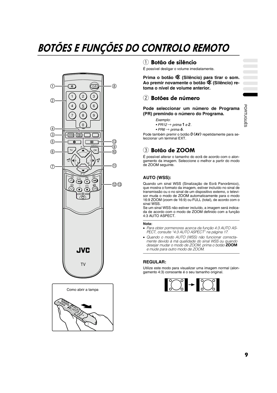 JVC AV28CT1EP manual Botão de silêncio, Botões de número 