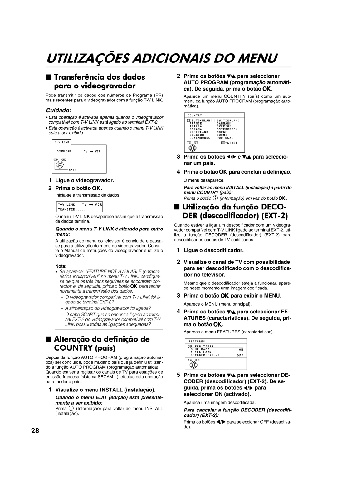 JVC AV28CT1EP manual Utilizações Adicionais do Menu, Transferência dos dados para o videogravador 