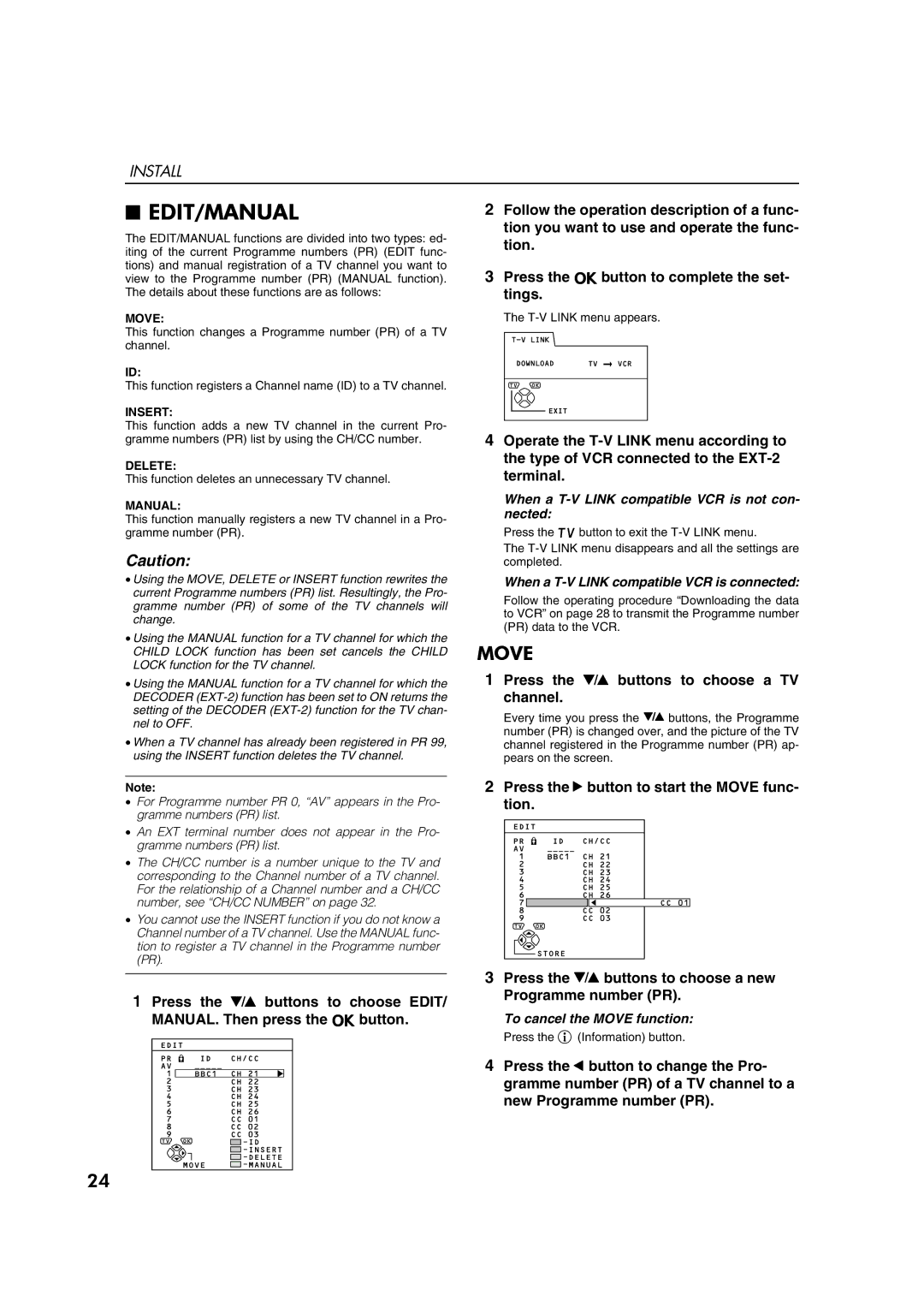 JVC AV28CT1EP manual Edit/Manual, To cancel the Move function 