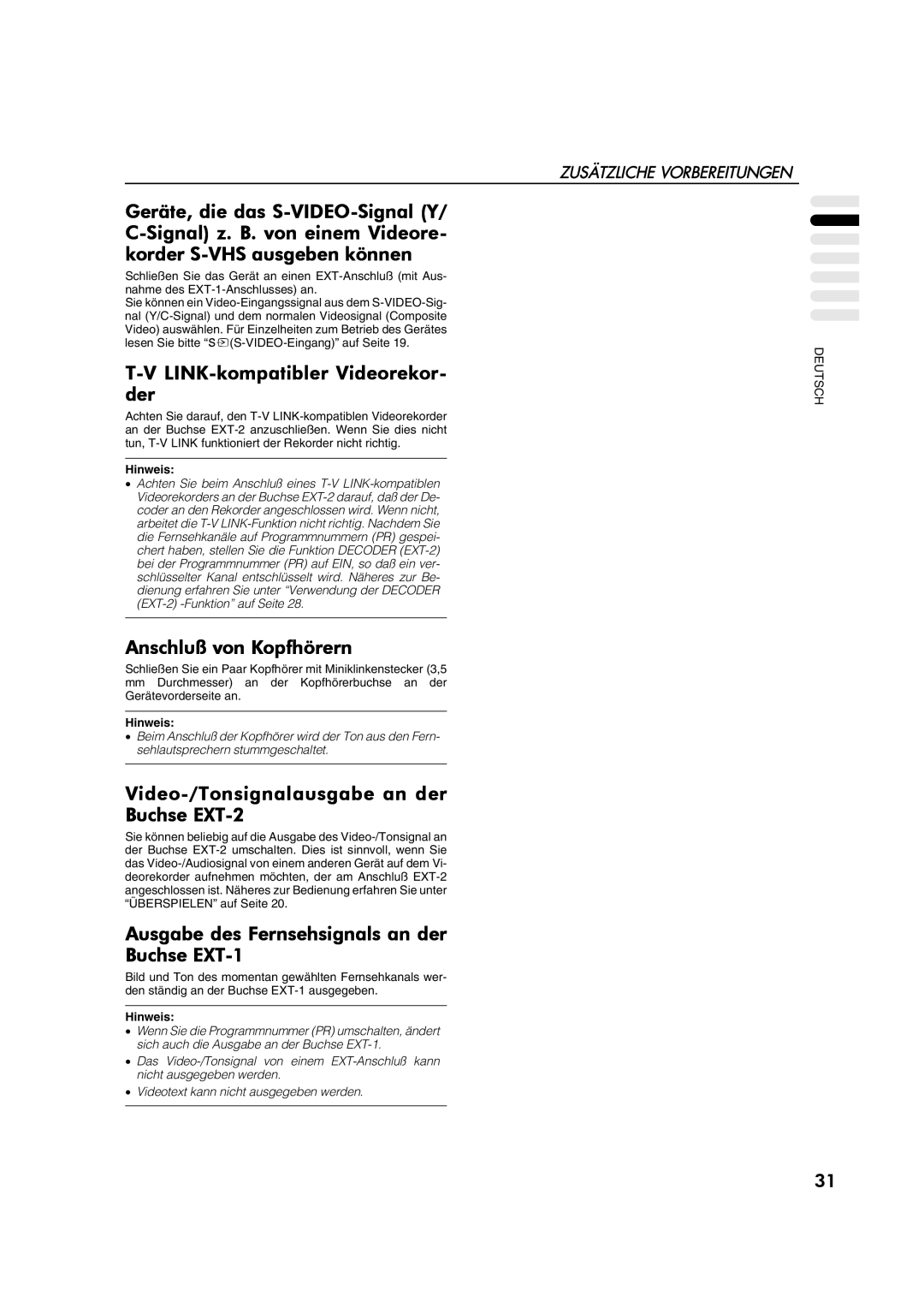 JVC AV28CT1EP manual LINK-kompatibler Videorekor- der, Anschluß von Kopfhörern, Video-/Tonsignalausgabe an der Buchse EXT-2 