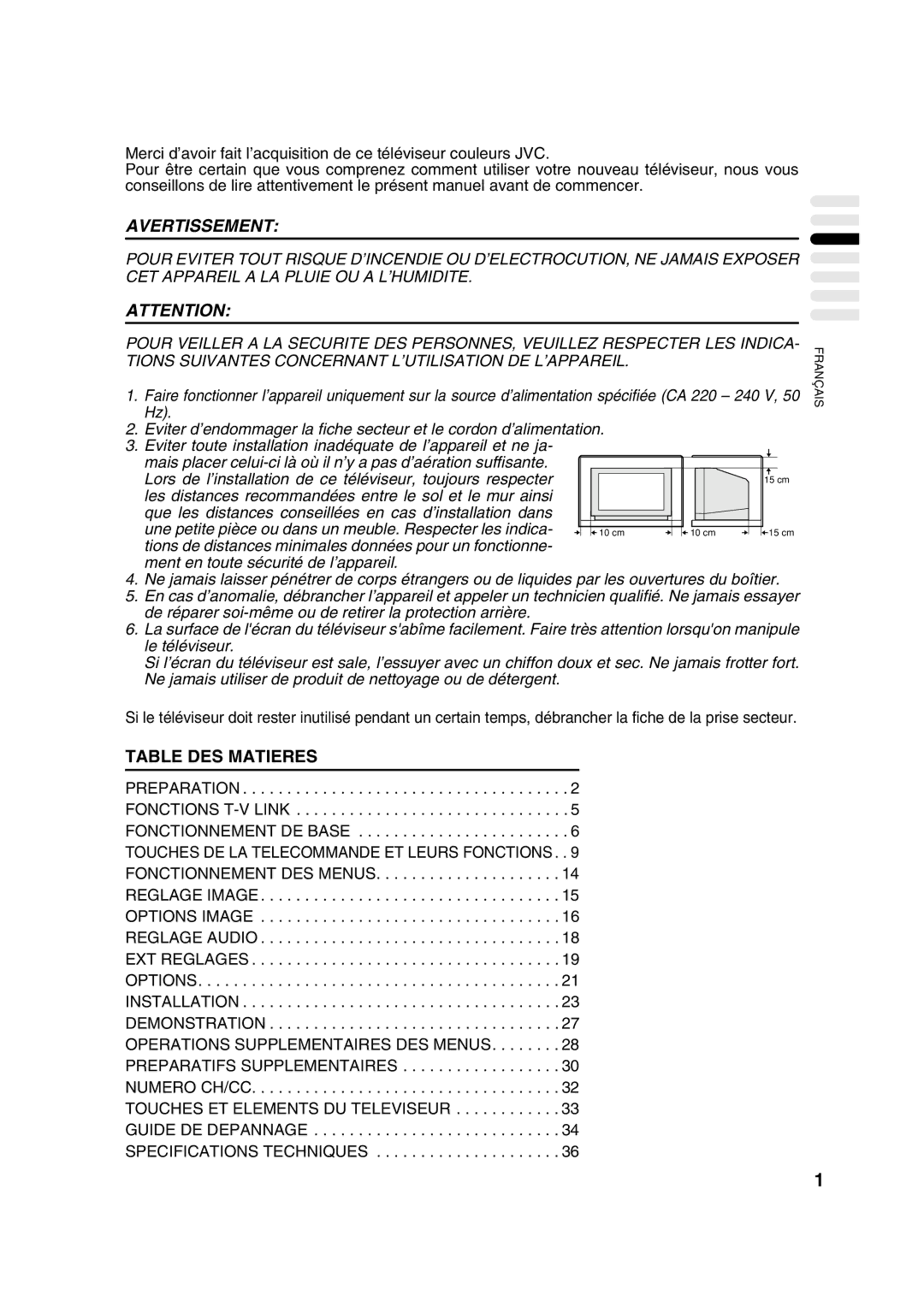 JVC AV28CT1EP manual Avertissement 