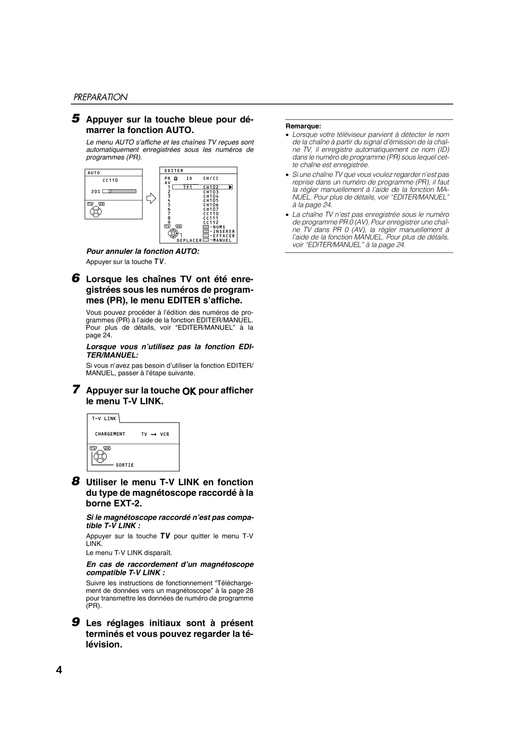 JVC AV28CT1EP manual Pour annuler la fonction Auto, Lorsque vous n’utilisez pas la fonction EDI 