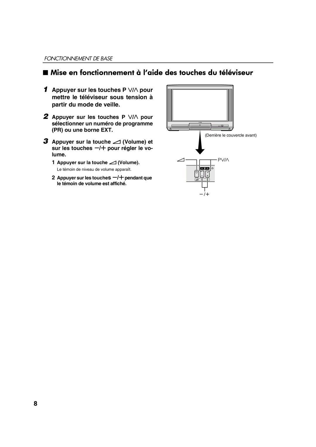 JVC AV28CT1EP manual Mise en fonctionnement à l’aide des touches du téléviseur 