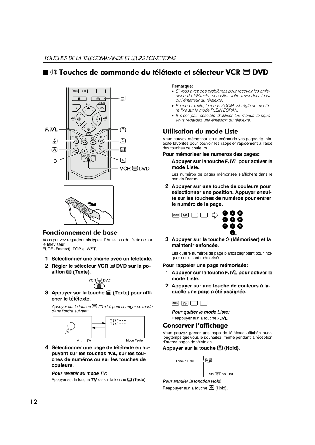 JVC AV28CT1EP ~ Touches de commande du télétexte et sélecteur VCR P DVD, Fonctionnement de base, Utilisation du mode Liste 