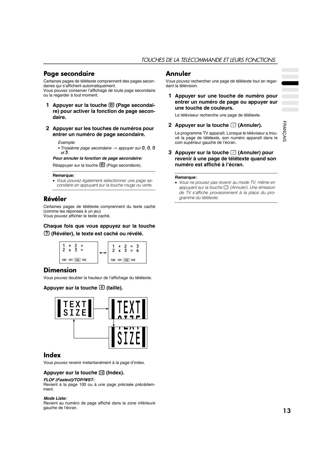 JVC AV28CT1EP manual Secondaire, Révéler, Annuler, Dimension 