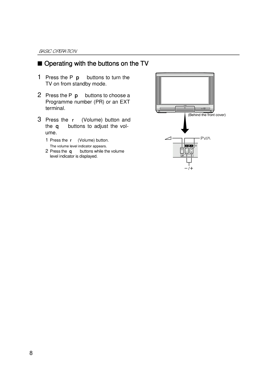 JVC AV28CT1EP manual Operating with the buttons on the TV 