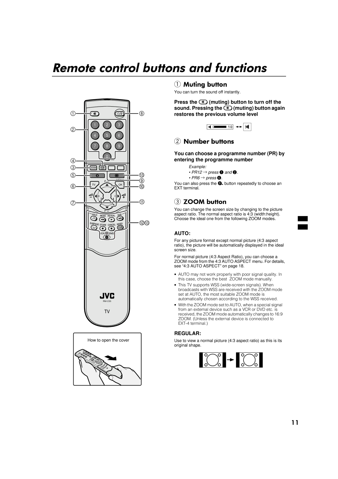 JVC AV32S2EI, AV28S2EI, AV28S2EI, AV32S2EI specifications 0XWLQJ#EXWWRQ, 1XPEHU#EXWWRQV, =220#EXWWRQ, Auto, Regular 