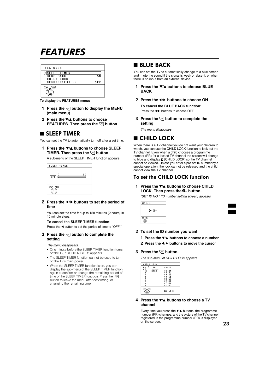 JVC AV32S2EI, AV28S2EI, AV28S2EI, AV32S2EI specifications #%$, #7,05, 7R#VHW#WKH#&+,/#/2&.#IXQFWLRQ, Back 