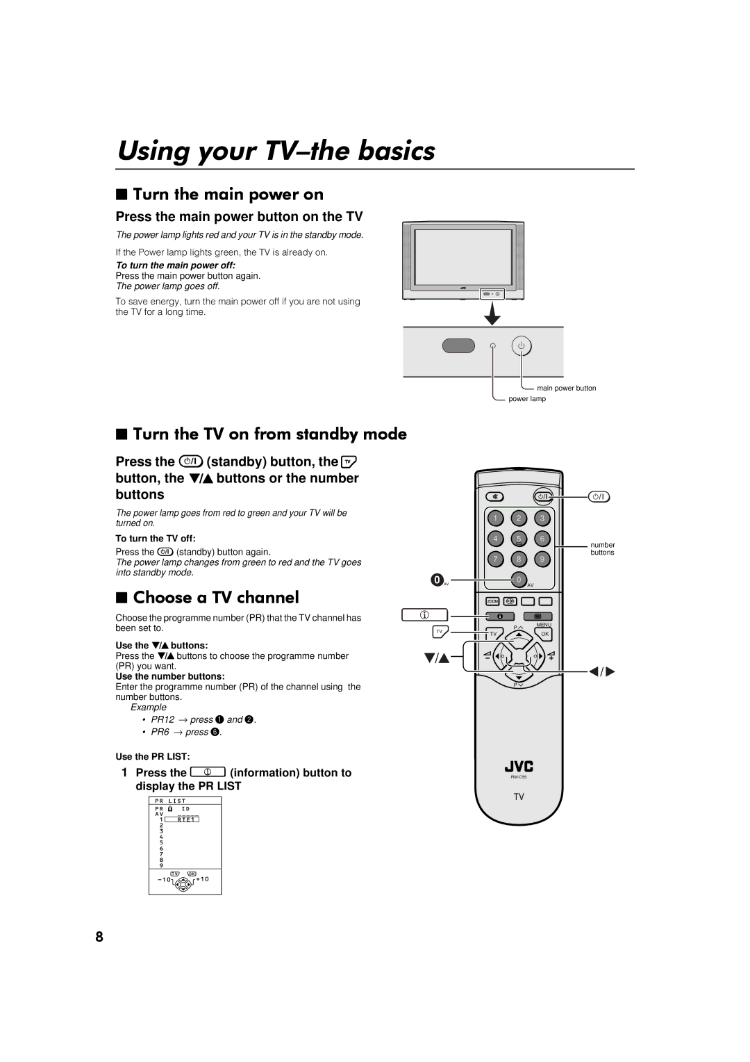 JVC AV28S2EI, AV32S2EI, AV32S2EI, AV28S2EI 8VLQJ#\RXU#79²WKH#EDVLFV, 7XUQ#WKH#PDLQ#SRZHU#RQ, KRRVH#D#79#FKDQQHO 