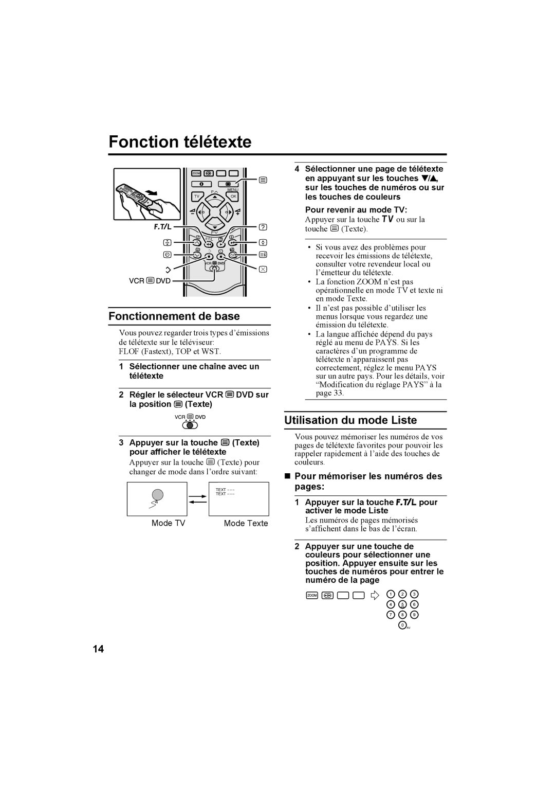 JVC AV28T20EP, AV32T20EP manual Fonction télétexte, Fonctionnement de base, Utilisation du mode Liste 