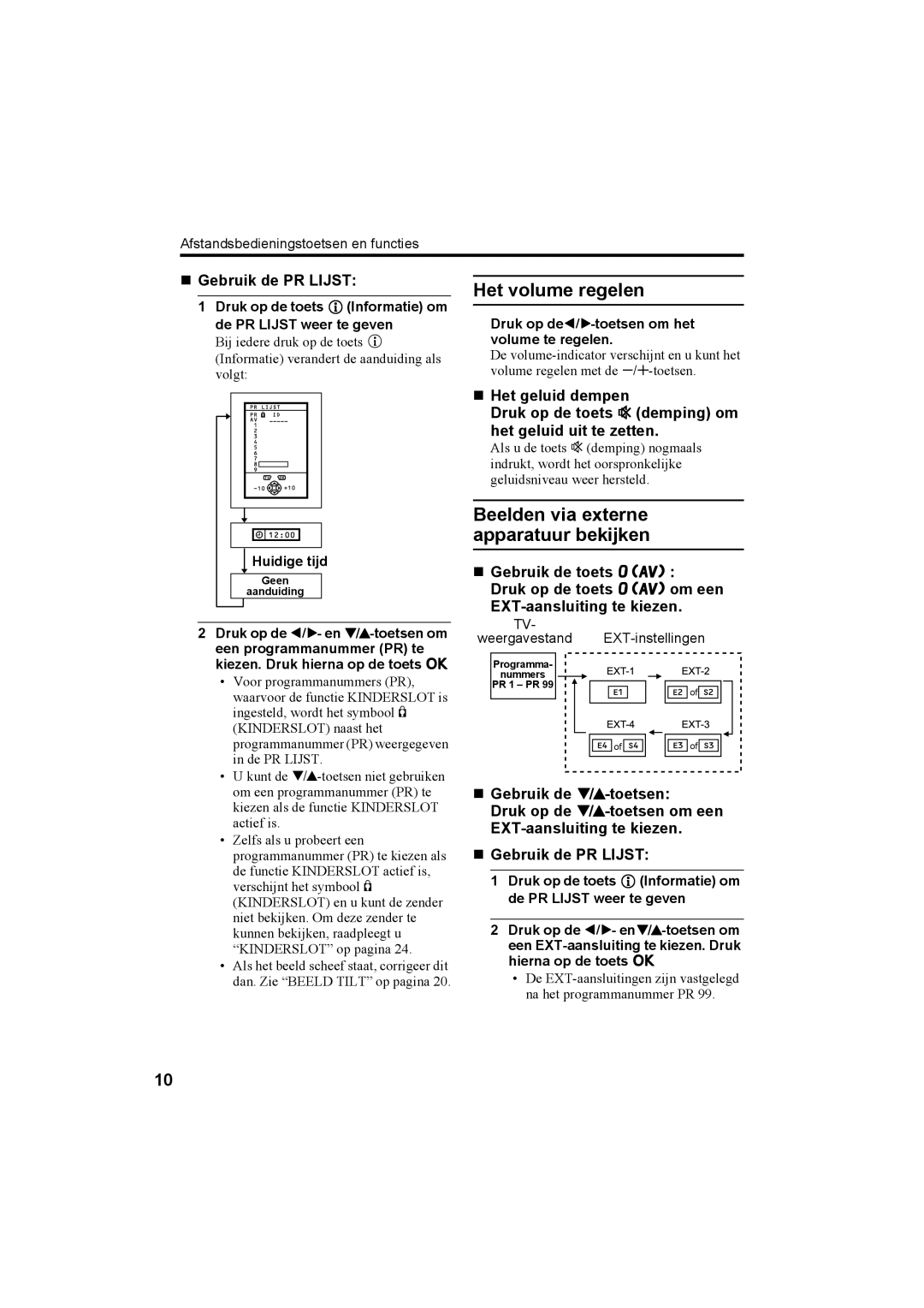 JVC AV28T20EP, AV32T20EP manual Beelden via externe apparatuur bekijken, „ Gebruik de PR Lijst 