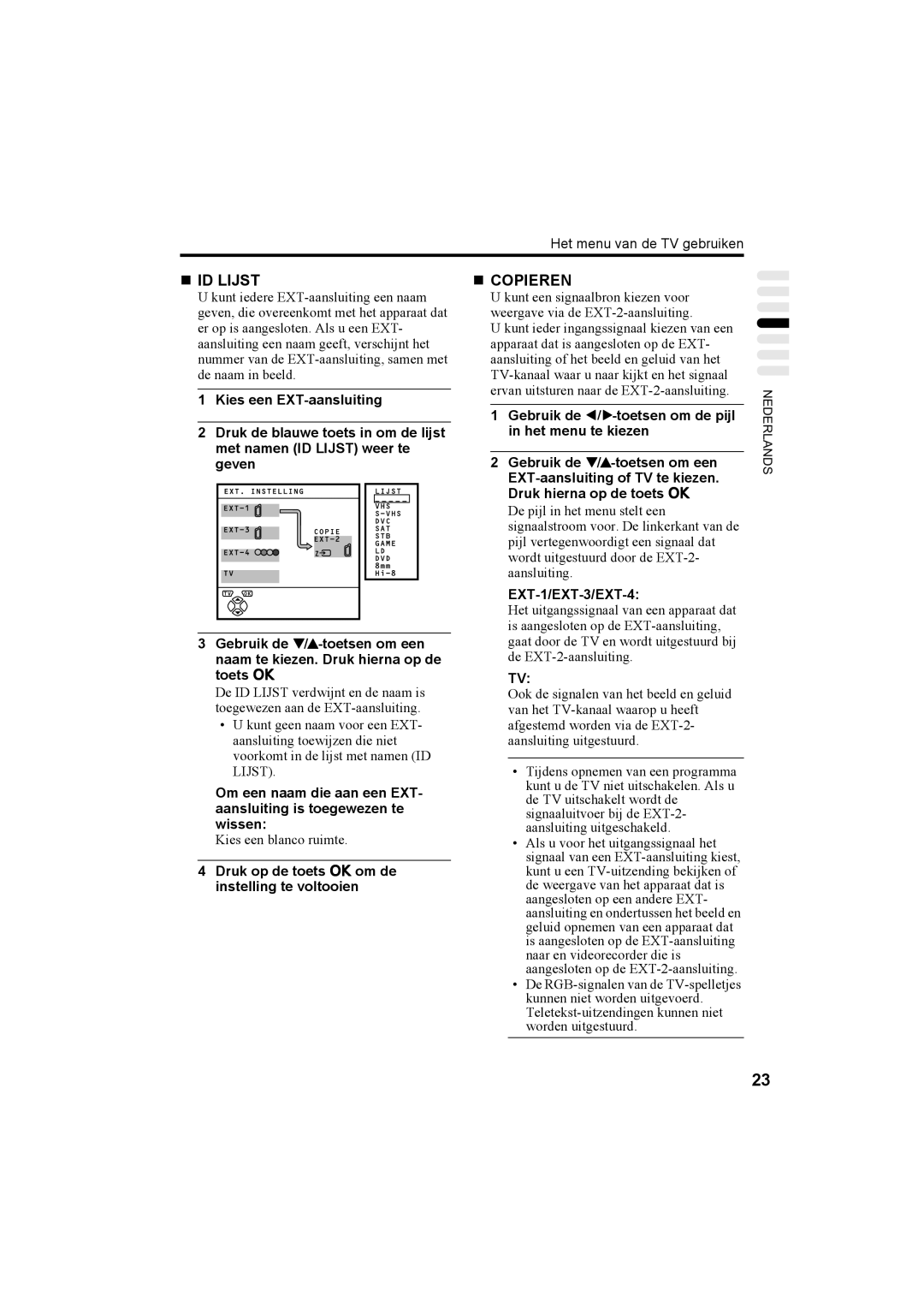 JVC AV32T20EP, AV28T20EP manual „ ID Lijst, „ Copieren 