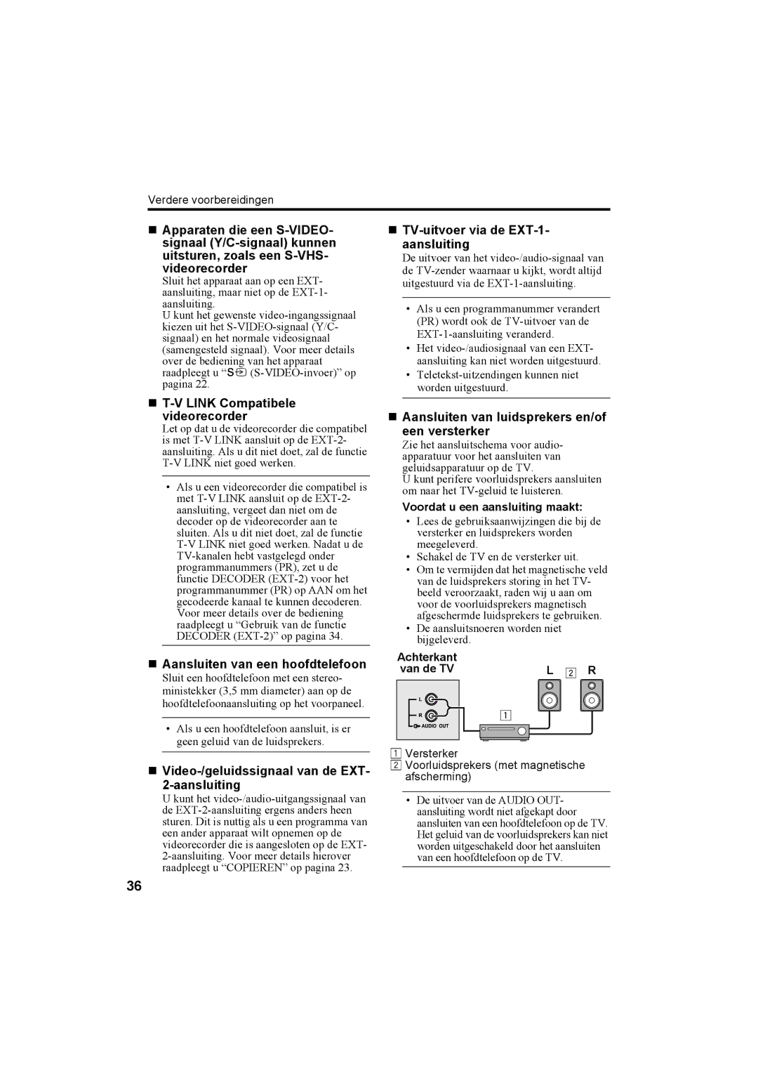 JVC AV28T20EP, AV32T20EP manual „ T-V Link Compatibele videorecorder, „ Aansluiten van een hoofdtelefoon 