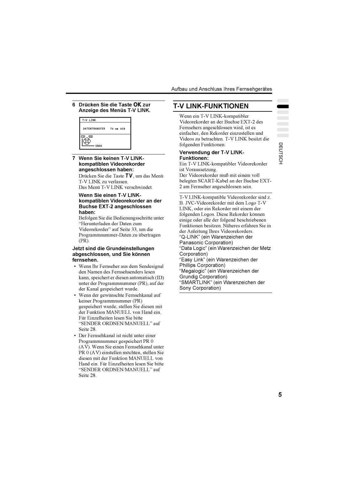 JVC AV32T20EP, AV28T20EP manual Link-Funktionen, Verwendung der T-V Link Funktionen 