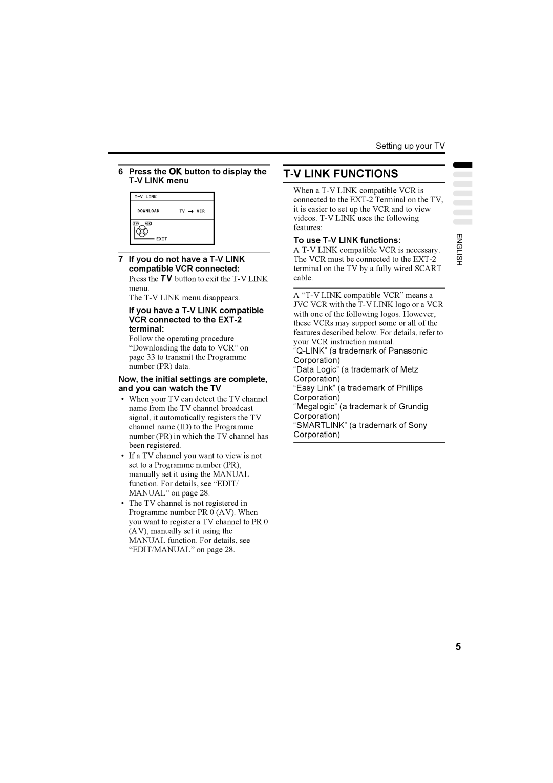 JVC AV32T20EP, AV28T20EP manual Link Functions, To use T-V Link functions 