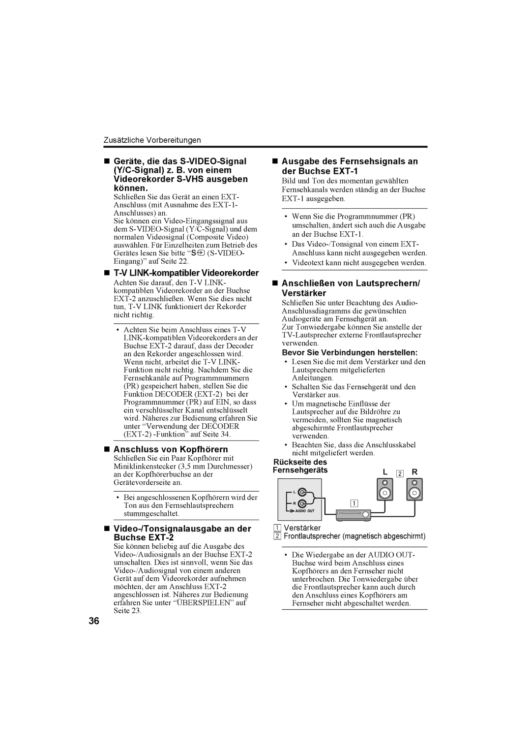 JVC AV28T20EP, AV32T20EP manual „ T-V LINK-kompatibler Videorekorder, „ Anschluss von Kopfhörern 