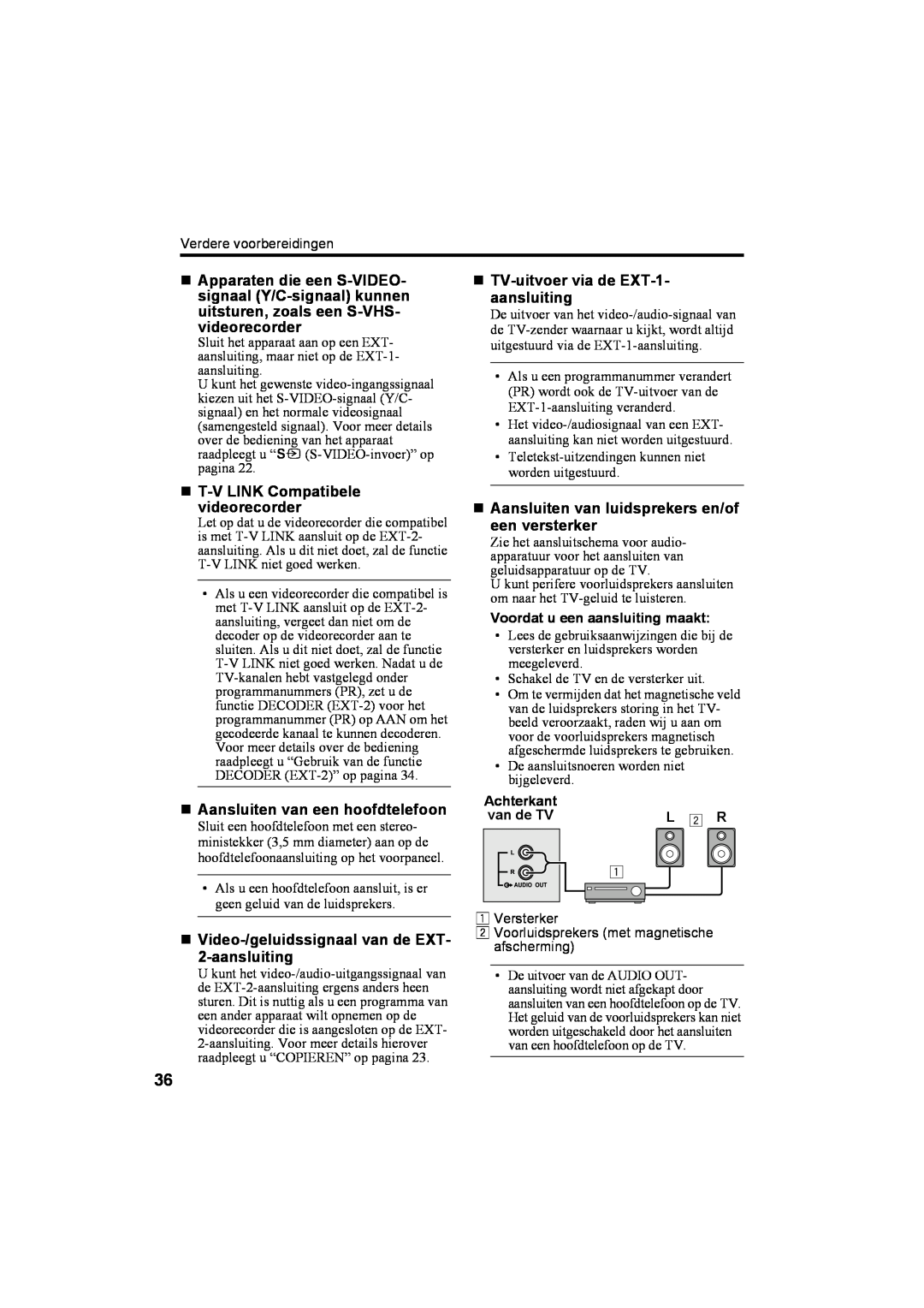 JVC AV28T20EP, AV32T20EP manual „ T-V LINK Compatibele videorecorder, „ Aansluiten van een hoofdtelefoon, Audioout 