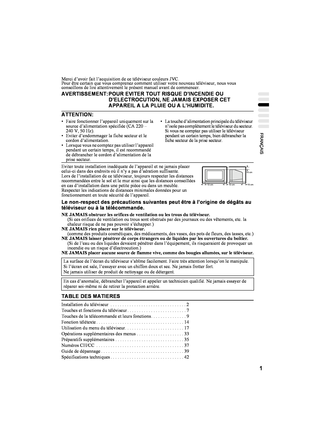 JVC AV32T20EP, AV28T20EP manual Table Des Matieres 