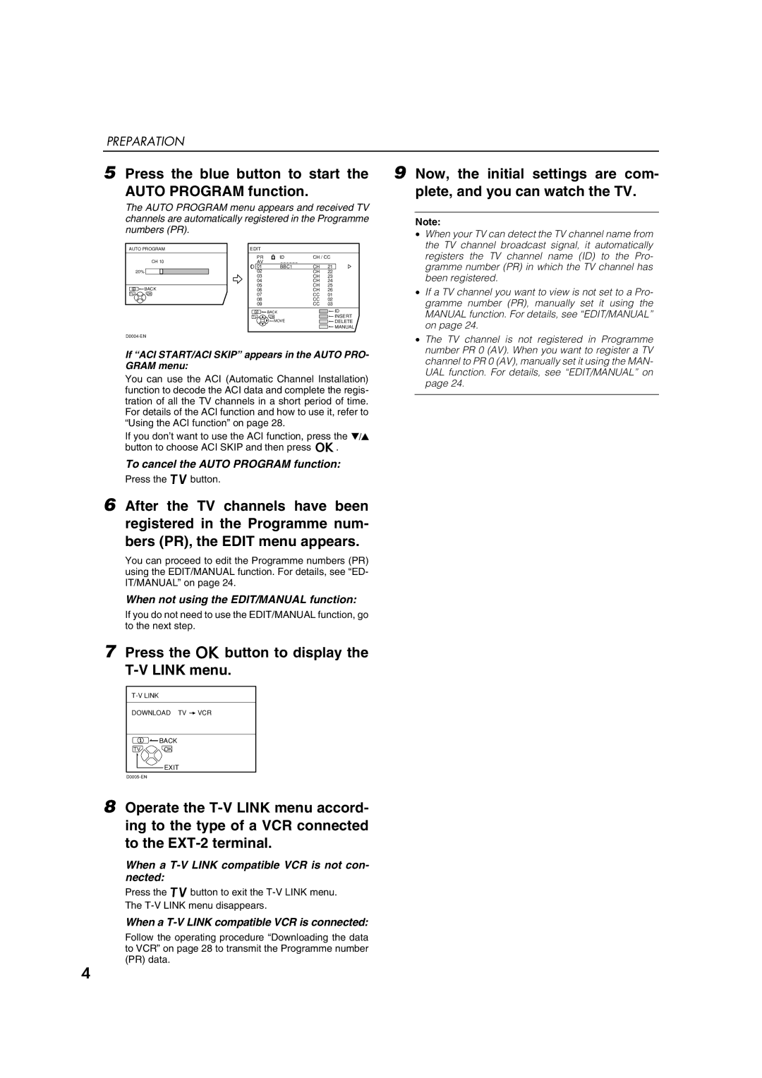 JVC AV29A10EU manual To cancel the Auto Program function, When not using the EDIT/MANUAL function 