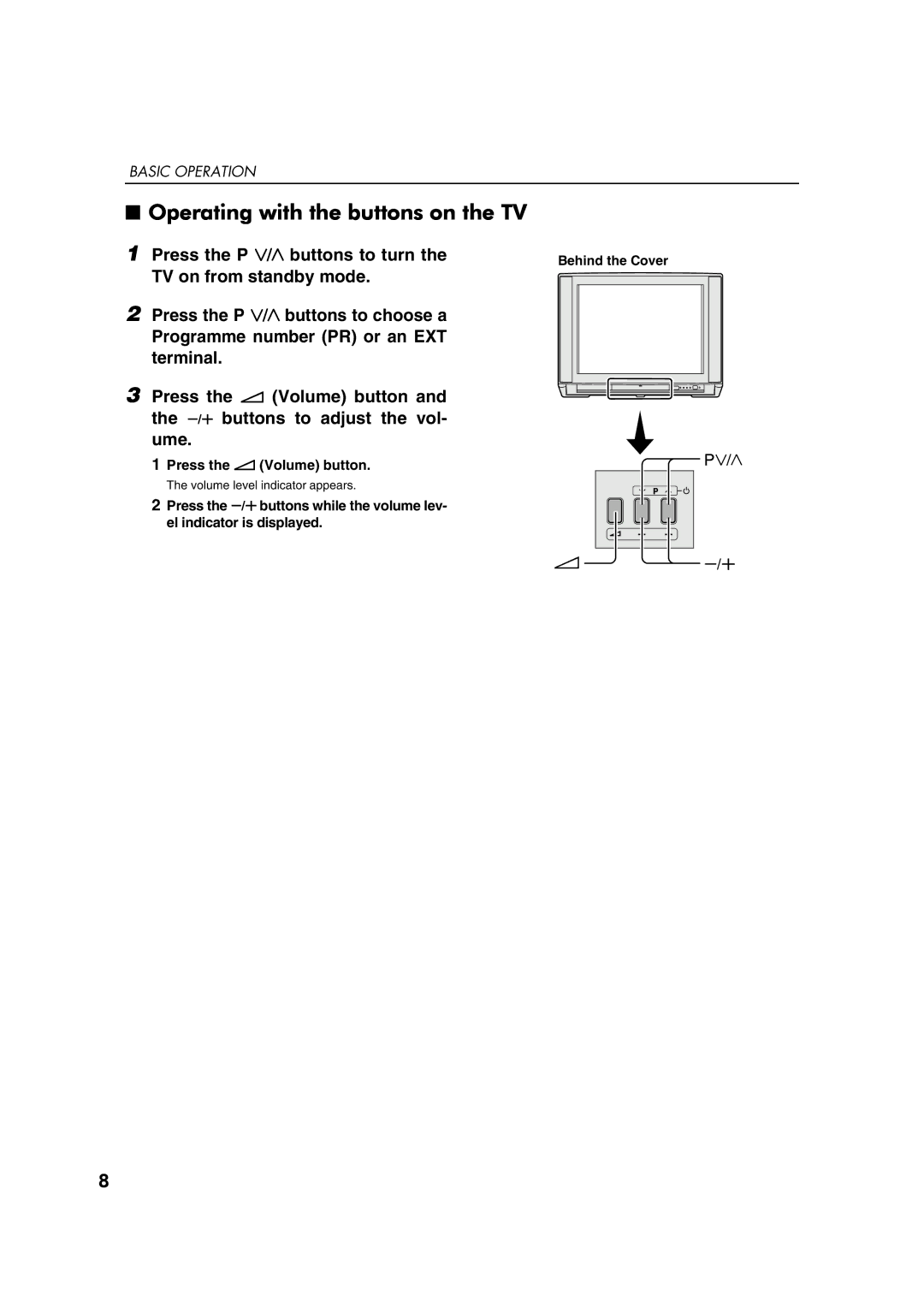 JVC AV29A10EU manual Operating with the buttons on the TV 