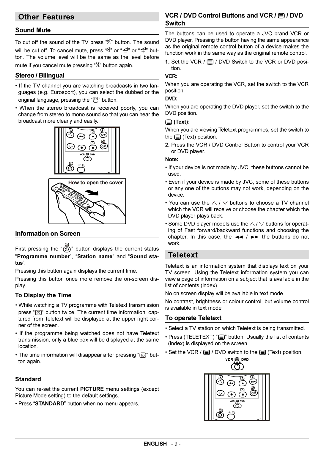 JVC AV29BF10EES manual Other Features, Teletext 