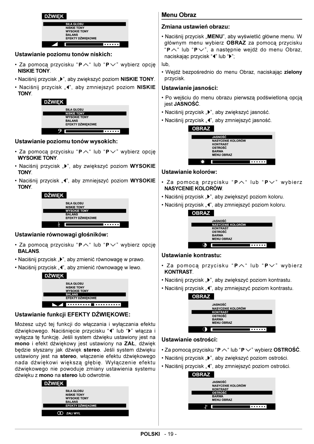 JVC AV29BF10EES manual Menu Obraz 